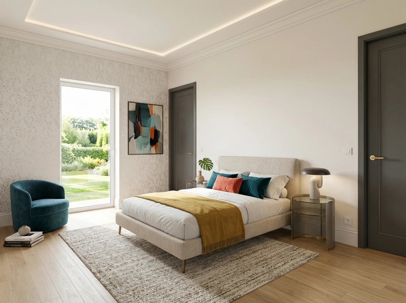 Дизайн спальни в стиле Сканди — фото интерьера от нейросети RoomGPT