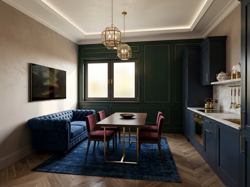 Дизайн кухни в стиле Британский — фото интерьера от нейросети RoomGPT