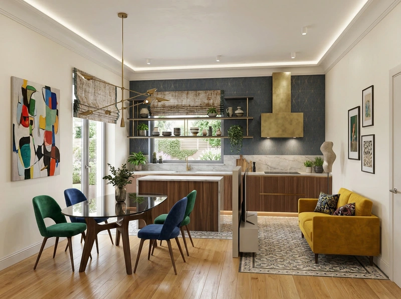 Дизайн кухни в стиле Эклектика — фото интерьера от нейросети RoomGPT