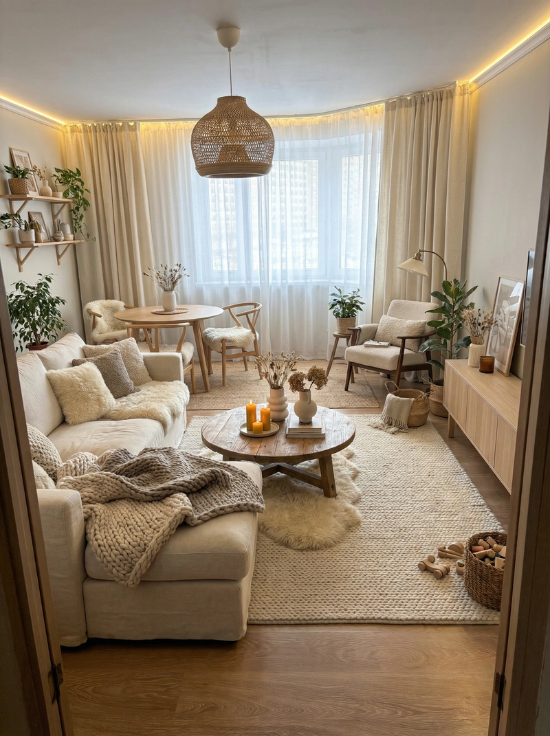 Дизайн интерьера в стиле Хюгге — Гостиная от нейросети RoomGPT