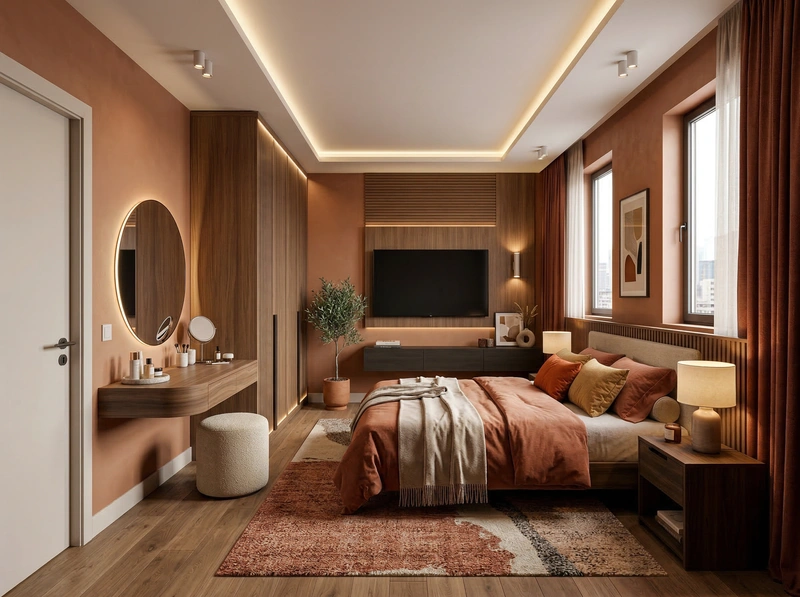 Дизайн спальни в стиле Контемпорари — фото интерьера от нейросети RoomGPT