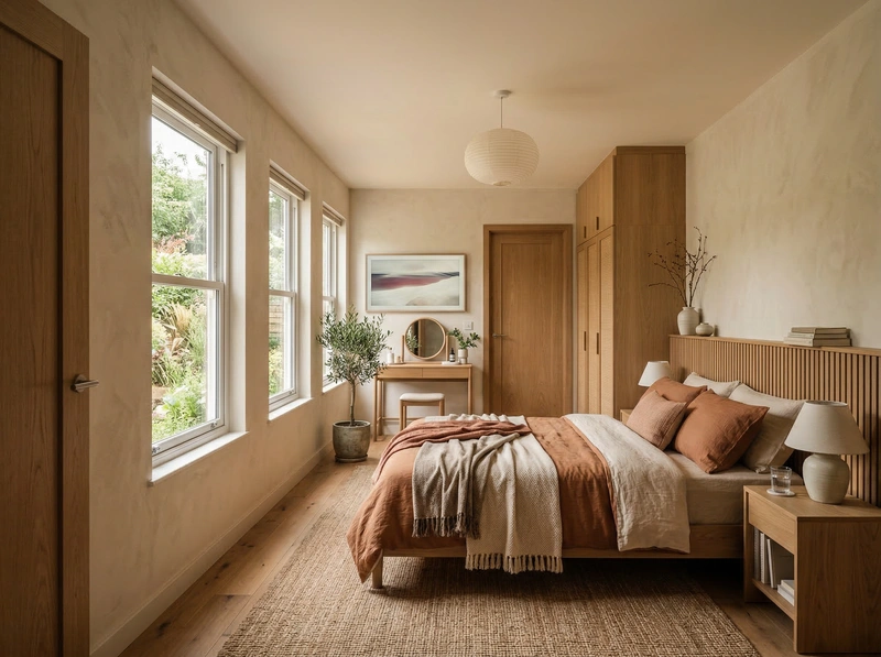 Дизайн спальни в стиле Japandi — фото интерьера от нейросети RoomGPT