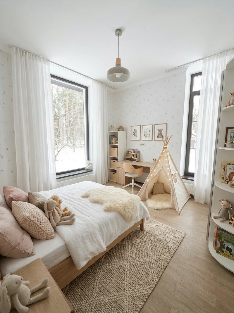 Дизайн детской в стиле Хюгге — фото интерьера от нейросети RoomGPT