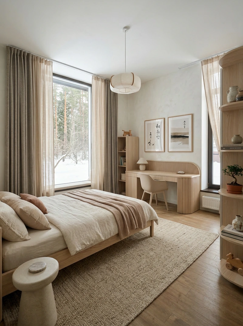 Дизайн детской в стиле Japandi — фото интерьера от нейросети RoomGPT