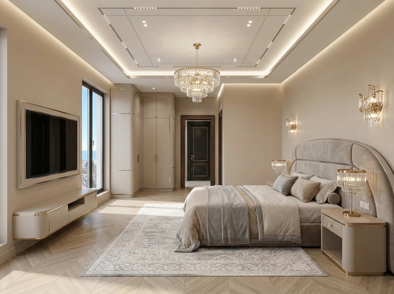 Дизайн спальни в стиле Неоклассика — фото интерьера от нейросети RoomGPT