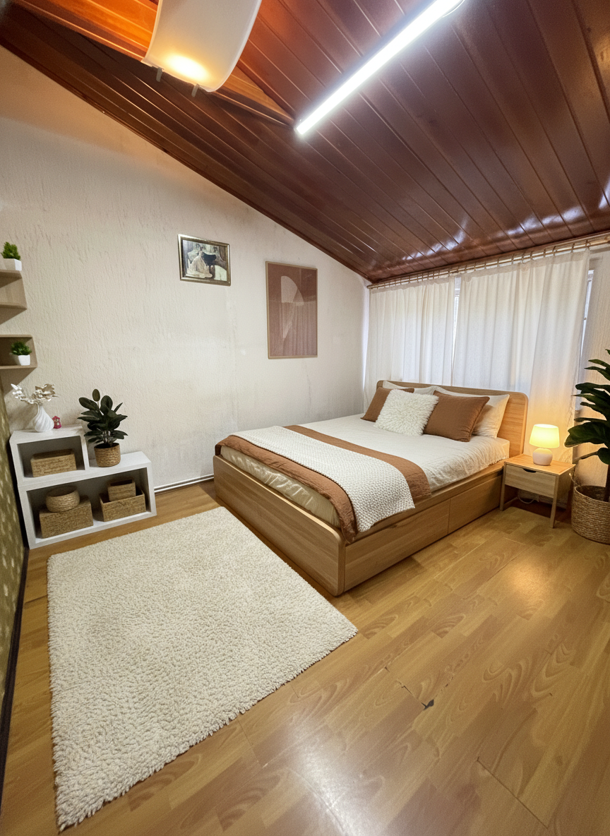 Дизайн спальни в стиле Хюгге — фото интерьера от нейросети RoomGPT