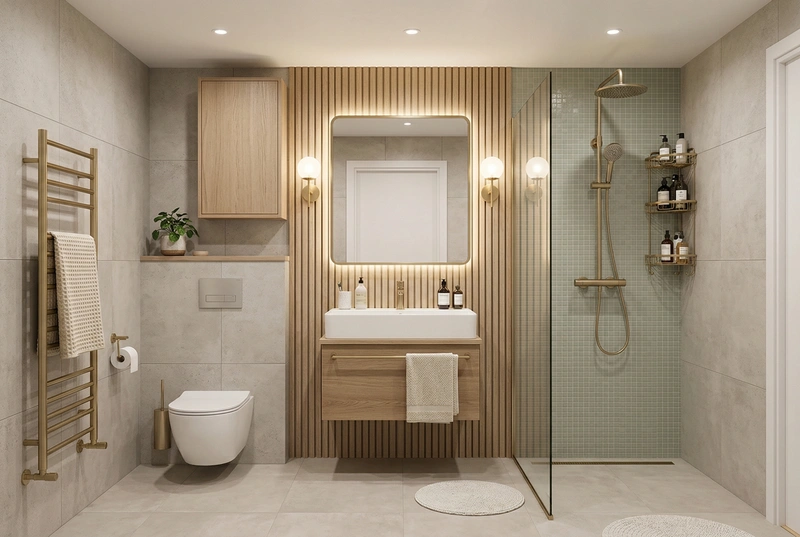 Дизайн ванной в стиле Сканди — фото интерьера от нейросети RoomGPT