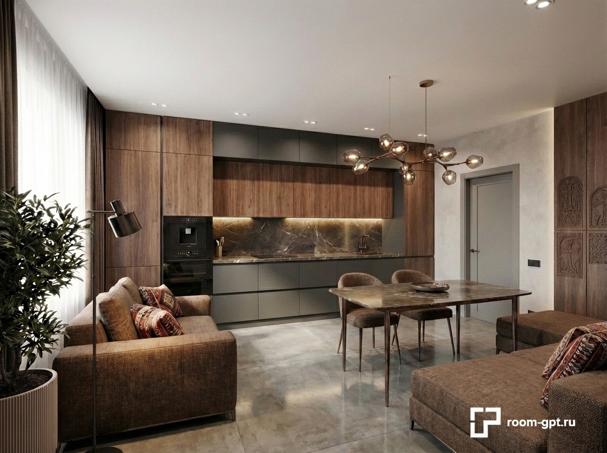 Дизайн гостиной в стиле Блэктэк — фото интерьера от нейросети RoomGPT