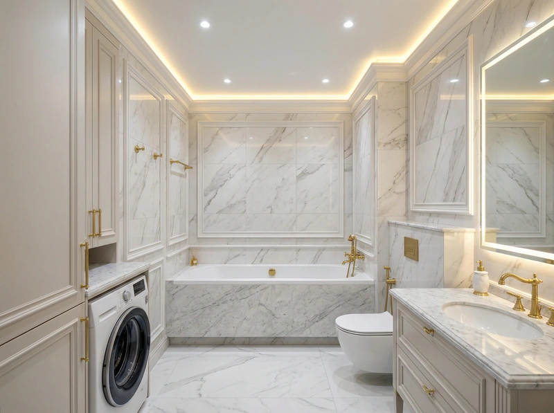 Дизайн ванной в стиле Классика — фото интерьера от нейросети RoomGPT