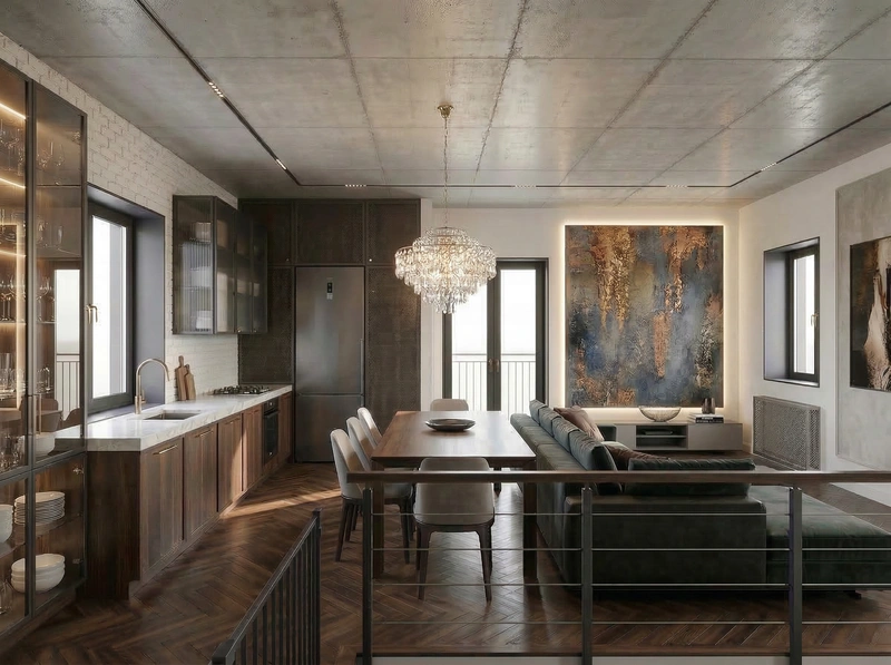 Дизайн интерьера в стиле Лофт — Гостиная от нейросети RoomGPT