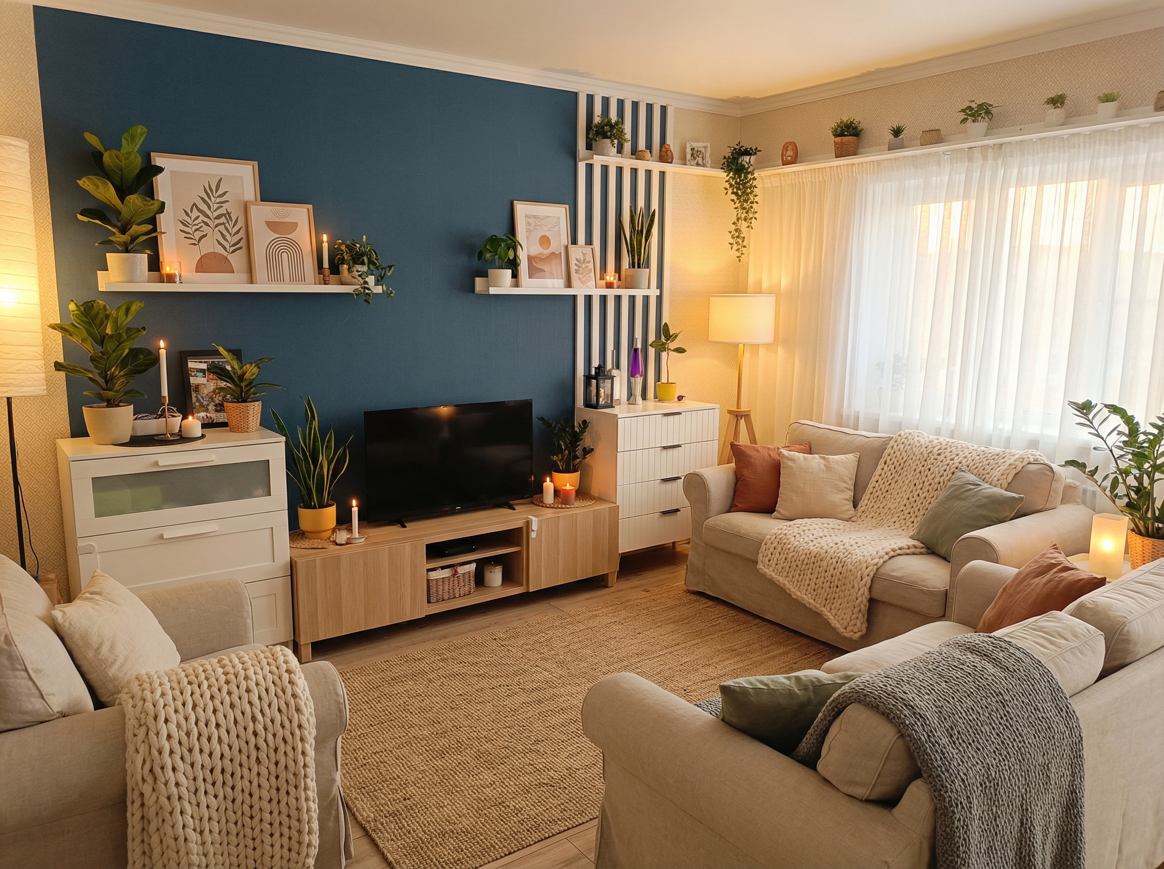 Дизайн гостиной в стиле Хюгге — фото интерьера от нейросети RoomGPT