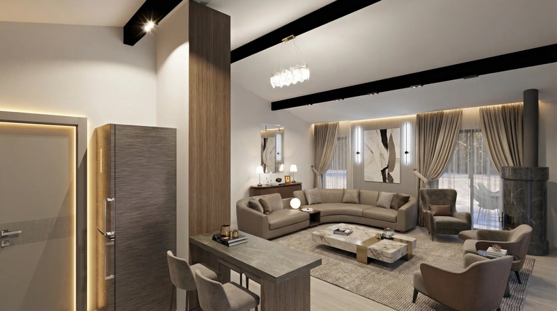 Дизайн интерьера в стиле Контемпорари — Гостиная от нейросети RoomGPT