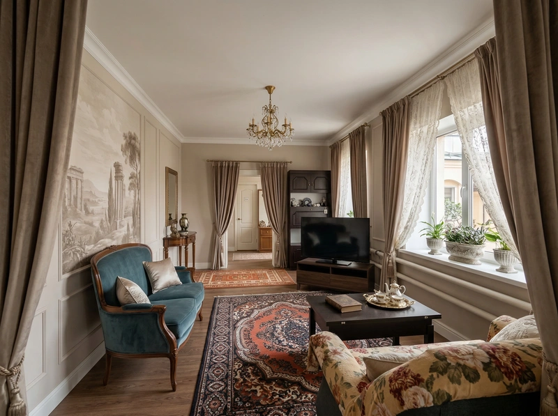 Дизайн интерьера в стиле Классика — Гостиная от нейросети RoomGPT