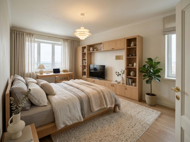 Дизайн спальни в стиле Хюгге — фото интерьера от нейросети RoomGPT