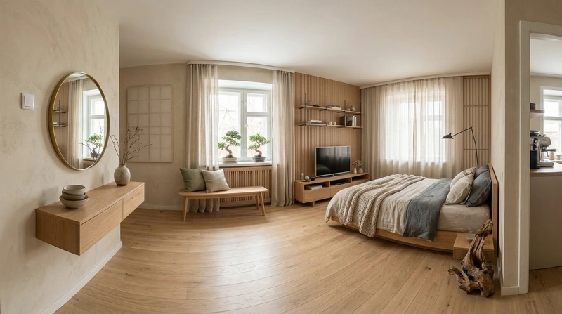 Дизайн спальни в стиле Japandi — фото интерьера от нейросети RoomGPT