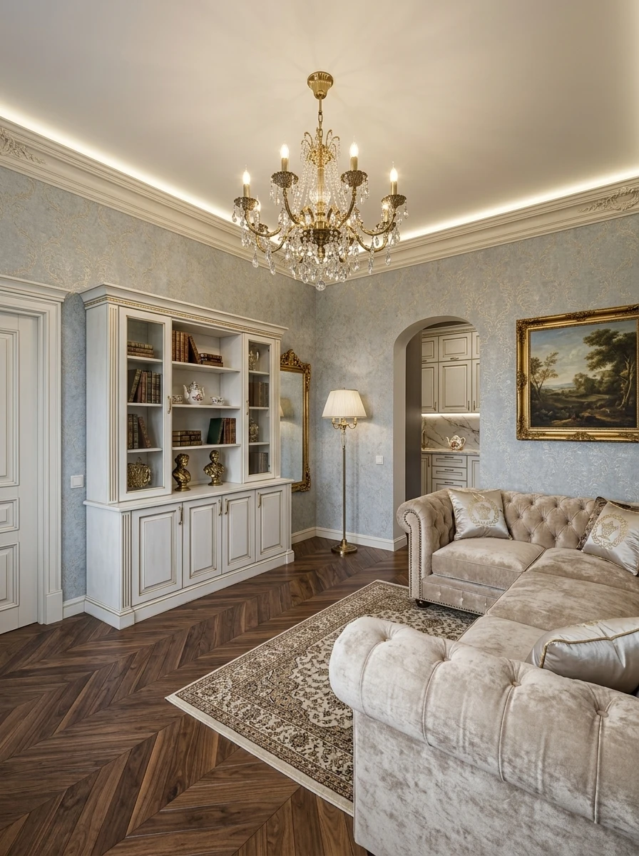 Дизайн гостиной в стиле Классика — фото интерьера от нейросети RoomGPT