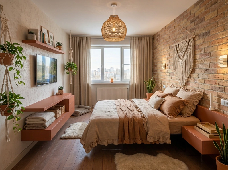 Дизайн спальни в стиле Хюгге — фото интерьера от нейросети RoomGPT