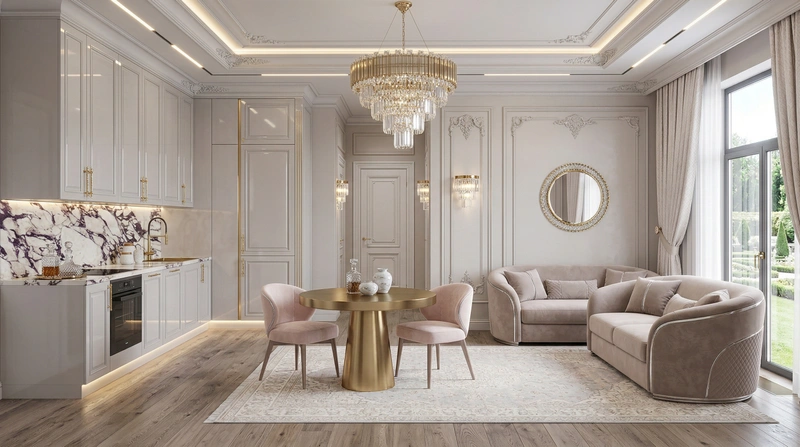 Дизайн гостиной в стиле Неоклассика — фото интерьера от нейросети RoomGPT