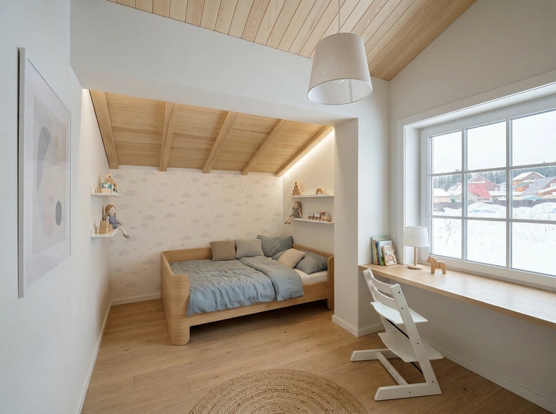 Дизайн детской в стиле Сканди — фото интерьера от нейросети RoomGPT