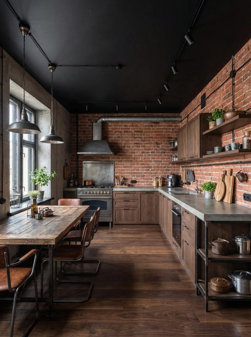 Дизайн интерьера в стиле Лофт — Кухня от нейросети RoomGPT