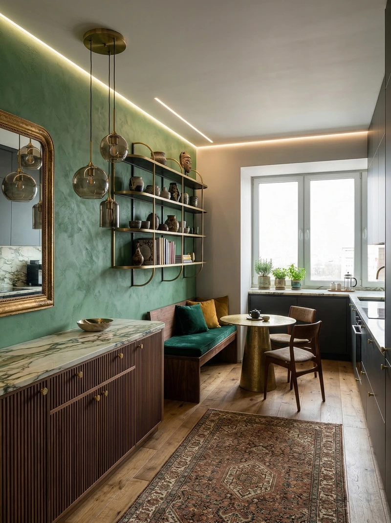 Дизайн кухни в стиле Эклектика — фото интерьера от нейросети RoomGPT