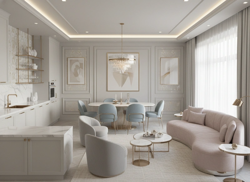 Дизайн интерьера в стиле Неоклассика — Гостиная от нейросети RoomGPT