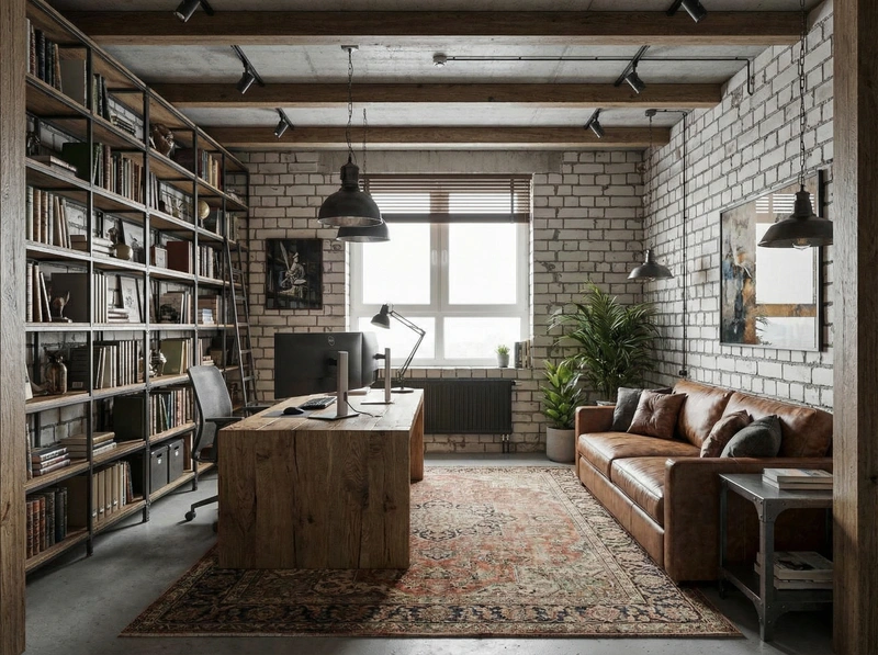 Дизайн интерьера в стиле Лофт — Кабинет от нейросети RoomGPT
