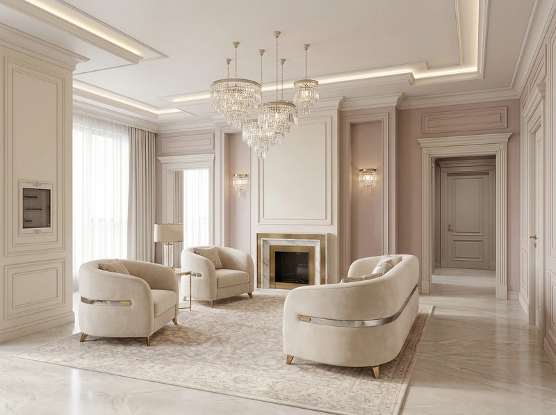 Дизайн интерьера в стиле Неоклассика — Гостиная от нейросети RoomGPT
