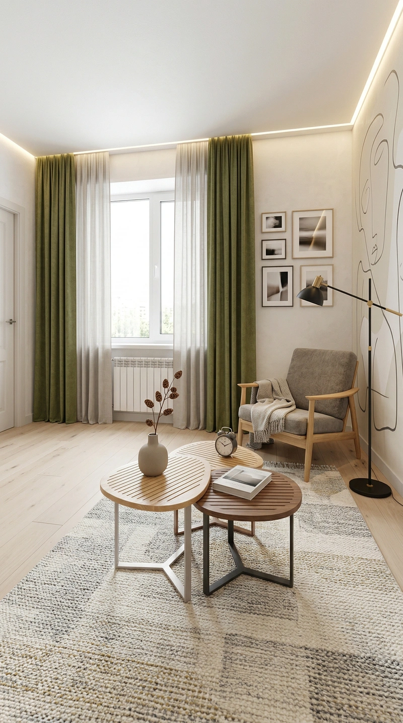 Дизайн гостиной в стиле Сканди — фото интерьера от нейросети RoomGPT