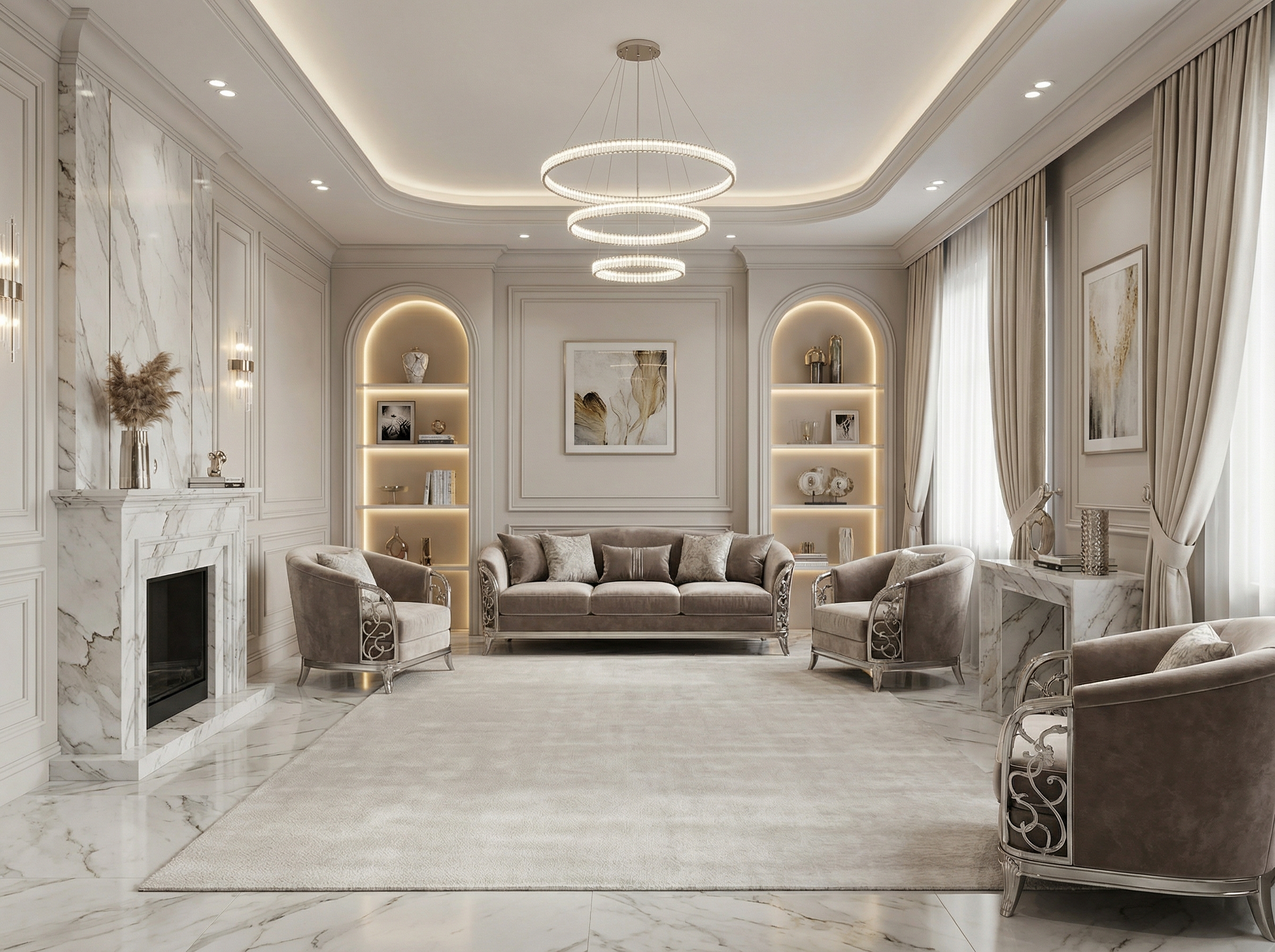 Дизайн гостиной в стиле Классика — фото интерьера от нейросети RoomGPT