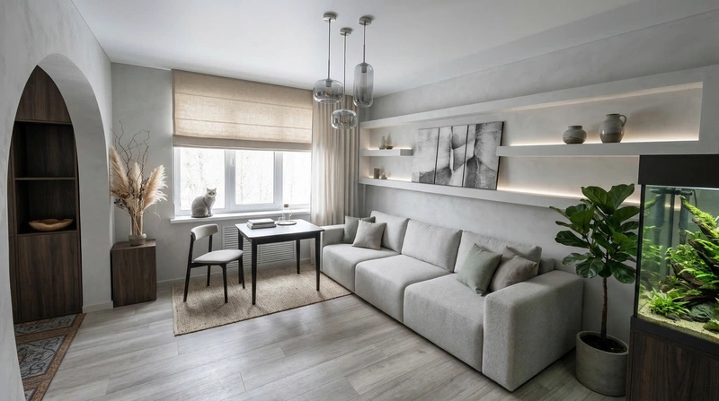 Дизайн интерьера в стиле Минимализм — Гостиная от нейросети RoomGPT