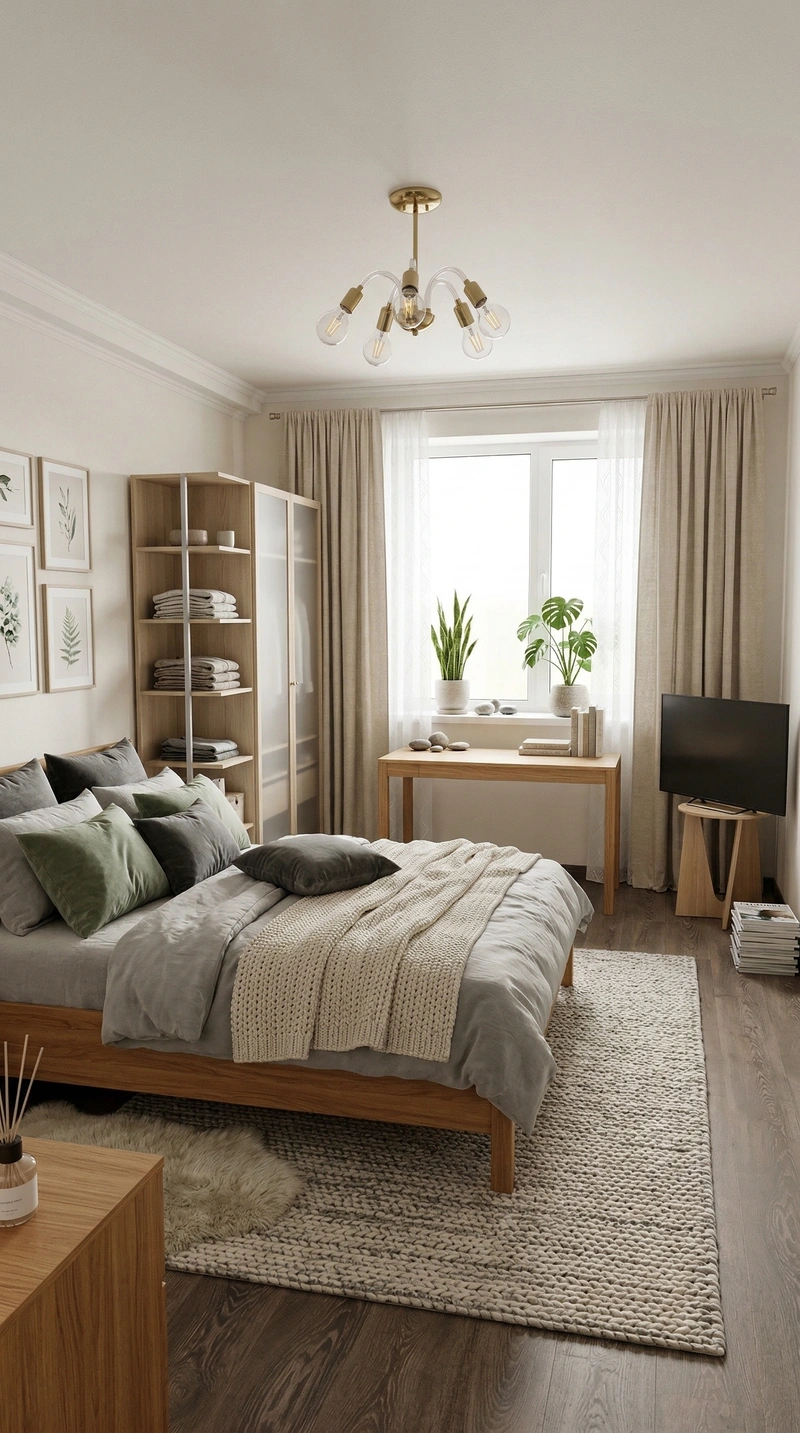 Дизайн спальни в стиле Хюгге — фото интерьера от нейросети RoomGPT