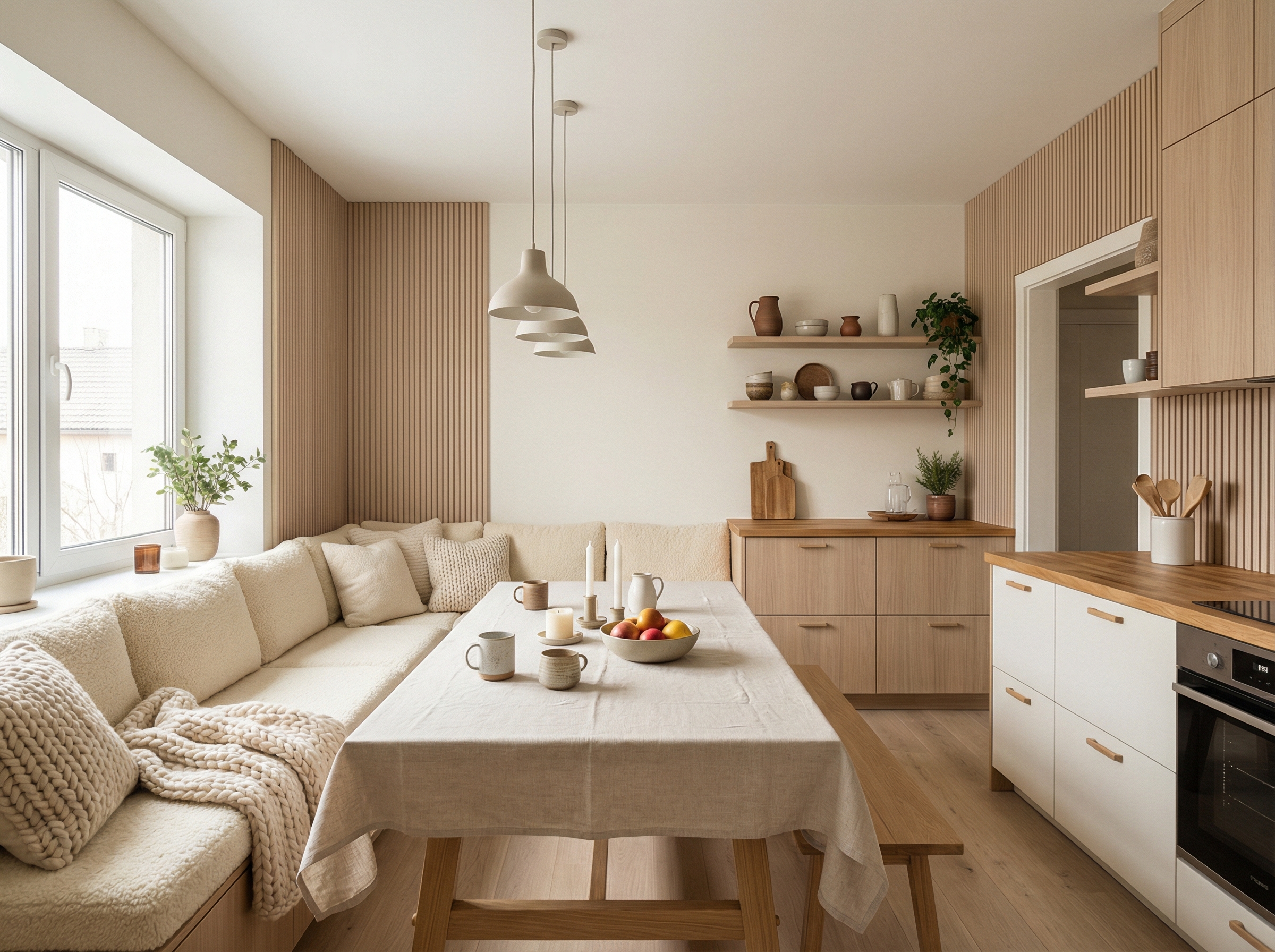 Дизайн кухни в стиле Хюгге — фото интерьера от нейросети RoomGPT