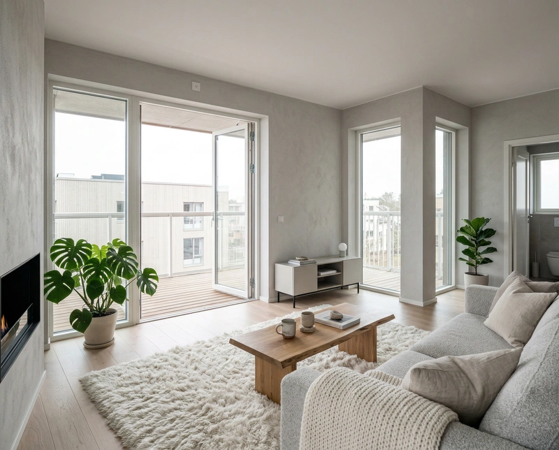 Дизайн гостиной в стиле Хюгге — фото интерьера от нейросети RoomGPT