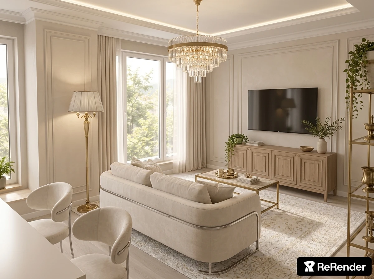 Дизайн гостиной в стиле Неоклассика — фото интерьера от нейросети RoomGPT