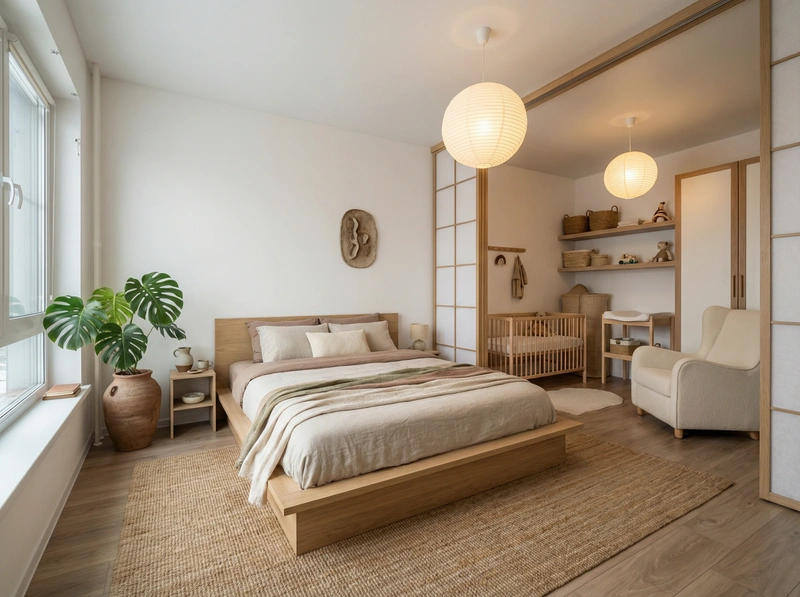 Дизайн спальни в стиле Japandi — фото интерьера от нейросети RoomGPT