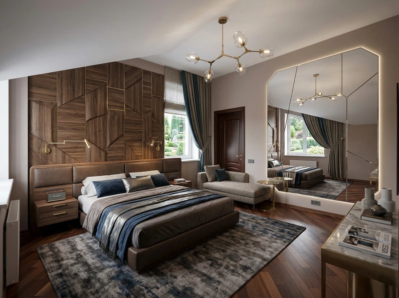 Дизайн спальни в стиле Контемпорари — фото интерьера от нейросети RoomGPT