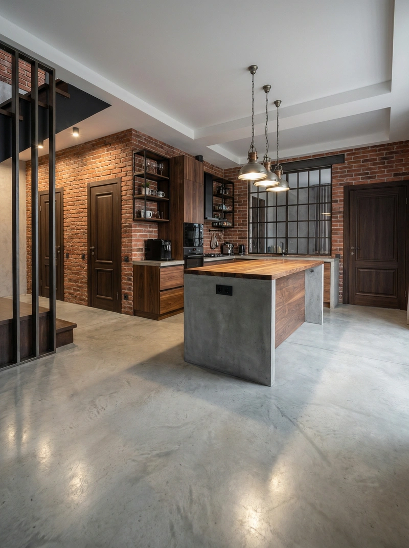 Дизайн интерьера в стиле Лофт — Кухня от нейросети RoomGPT