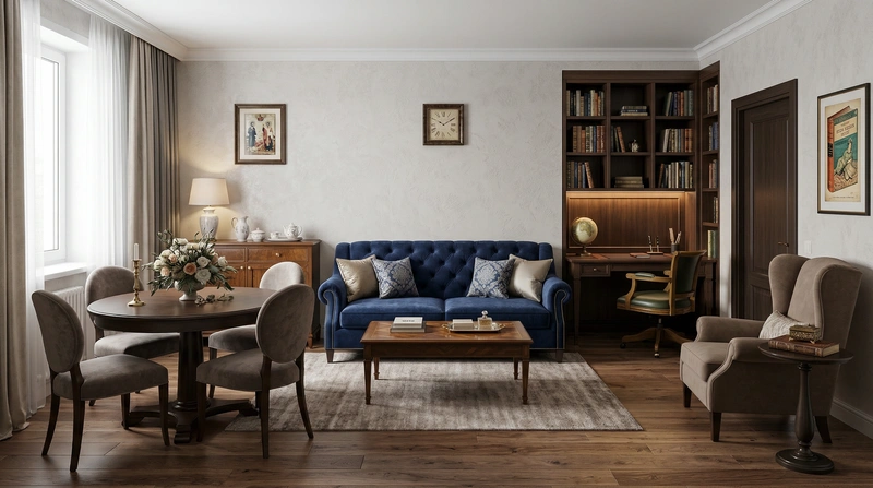 Дизайн интерьера в стиле Классика — Гостиная от нейросети RoomGPT