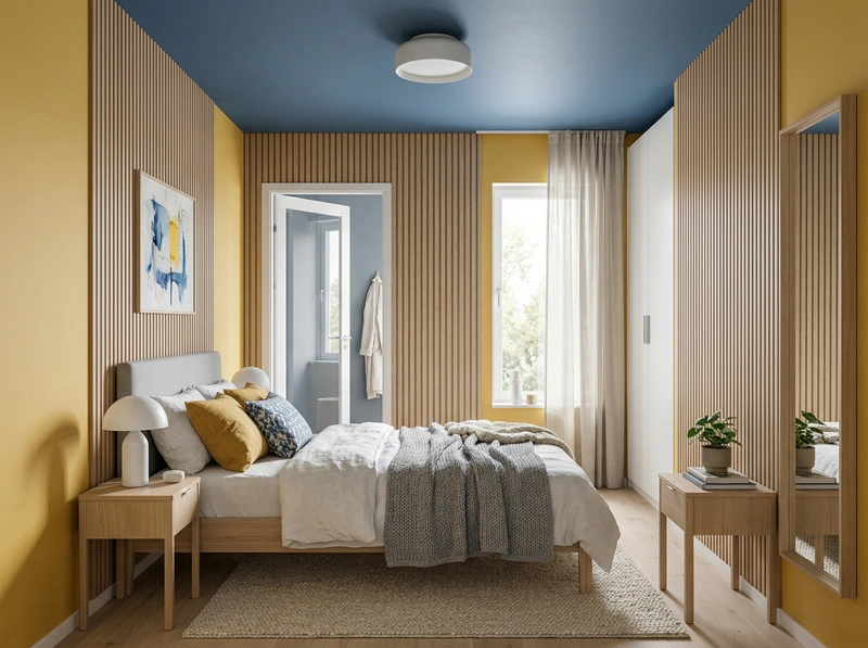 Дизайн спальни в стиле Сканди — фото интерьера от нейросети RoomGPT