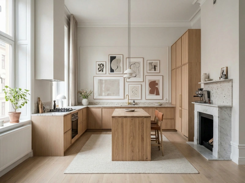 Дизайн кухни в стиле Сканди — фото интерьера от нейросети RoomGPT