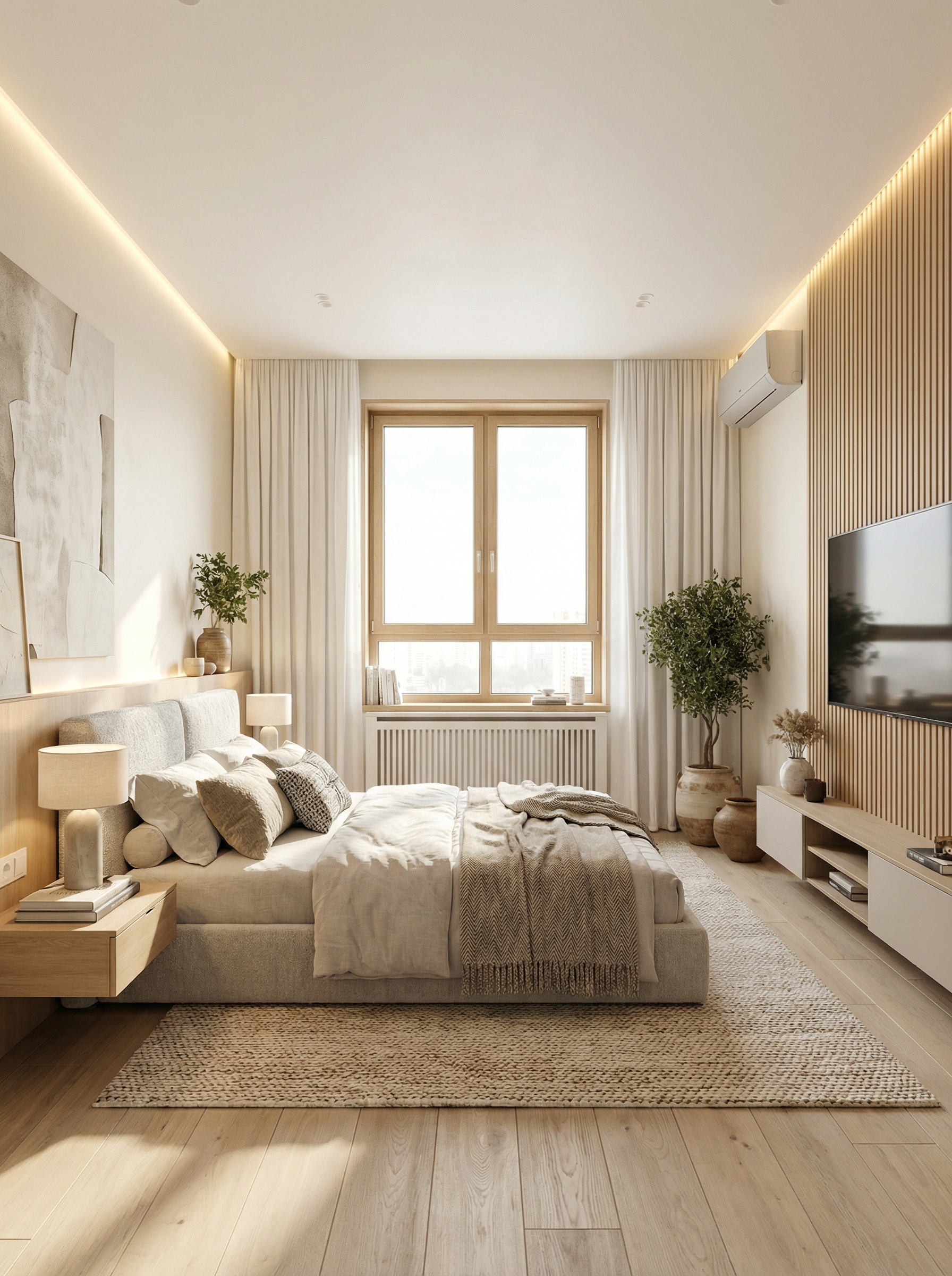 Дизайн спальни в стиле Сканди — фото интерьера от нейросети RoomGPT