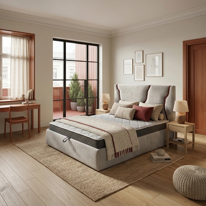 Дизайн спальни в стиле Хюгге — фото интерьера от нейросети RoomGPT