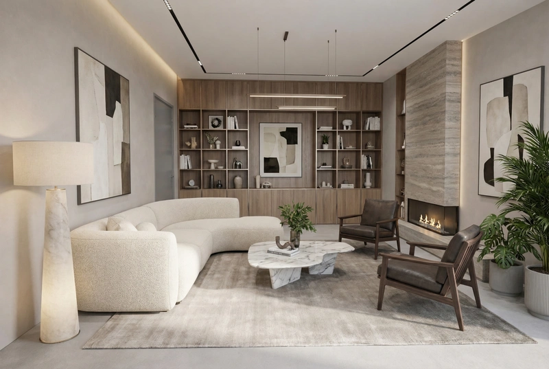 Дизайн интерьера в стиле Контемпорари — Гостиная от нейросети RoomGPT