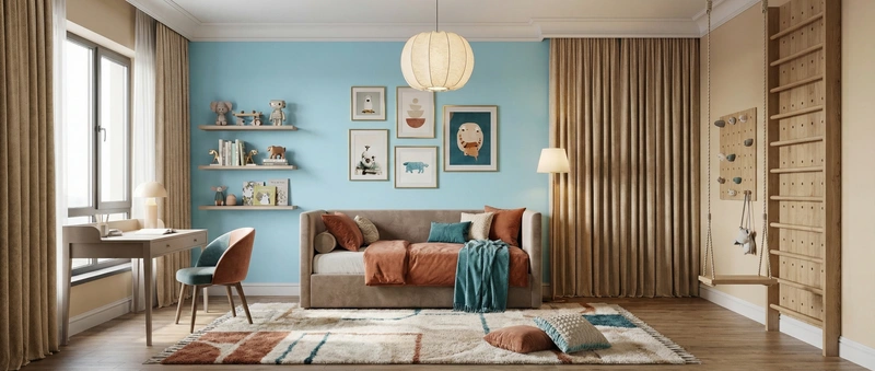 Дизайн детской в стиле Контемпорари — фото интерьера от нейросети RoomGPT