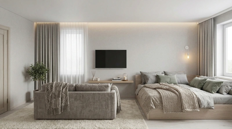 Дизайн спальни в стиле Хюгге — фото интерьера от нейросети RoomGPT