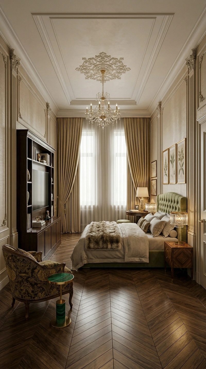 Дизайн спальни в стиле Классика — фото интерьера от нейросети RoomGPT