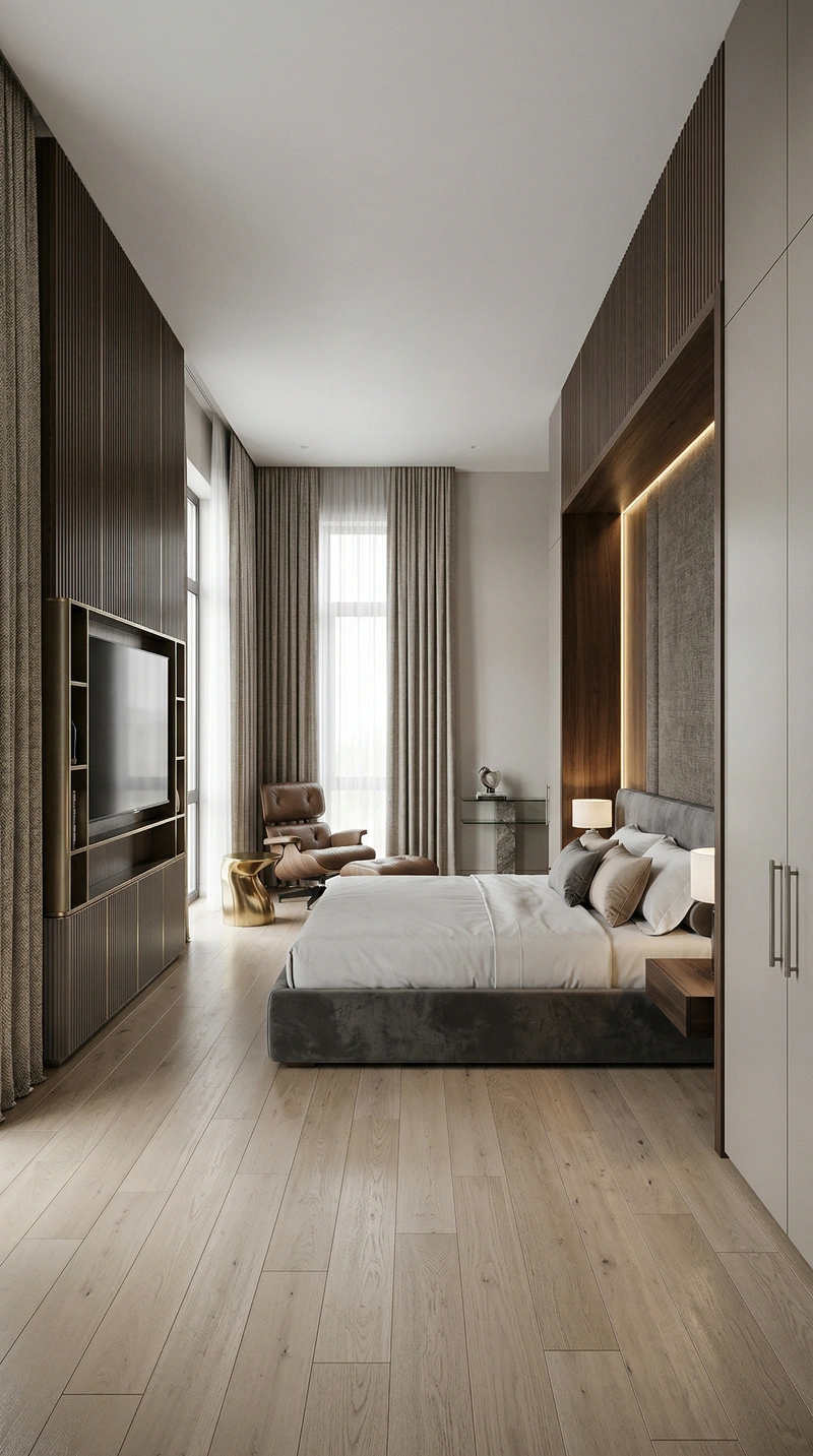 Дизайн спальни в стиле Контемпорари — фото интерьера от нейросети RoomGPT