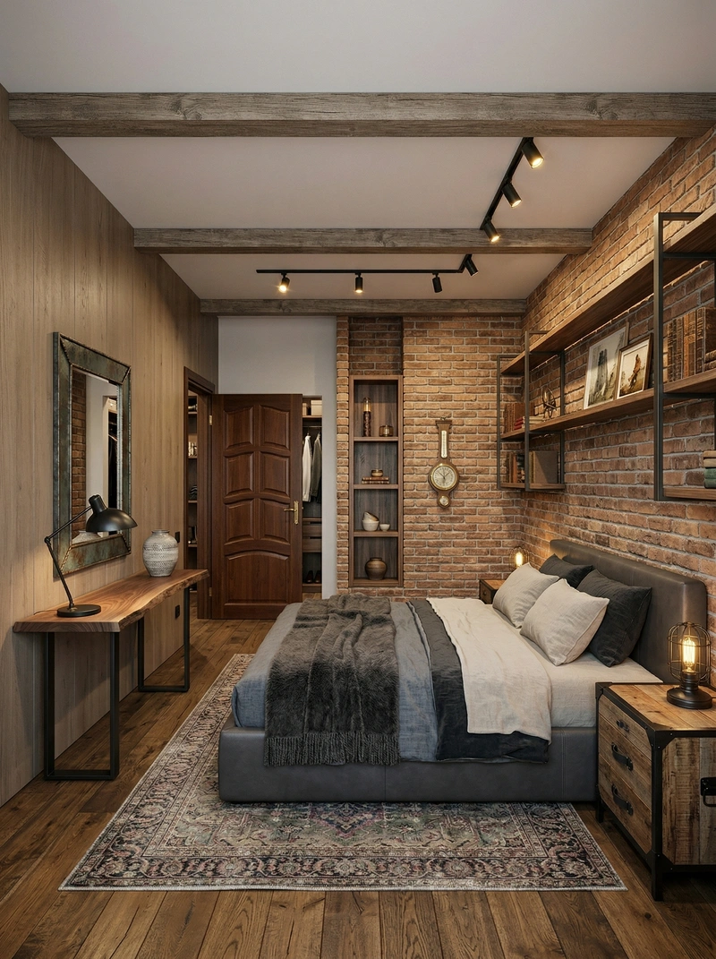 Дизайн спальни в стиле Лофт — фото интерьера от нейросети RoomGPT