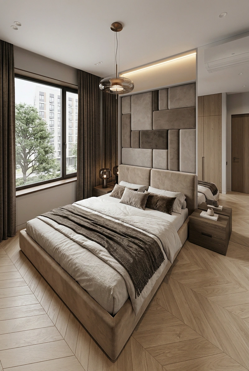 Дизайн спальни в стиле Контемпорари — фото интерьера от нейросети RoomGPT